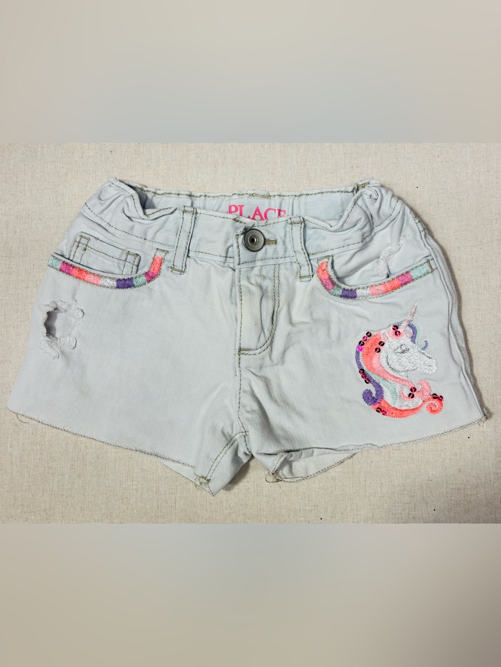 The Children's Place Pale Blue Denim Shorts with Colorful Embroidery